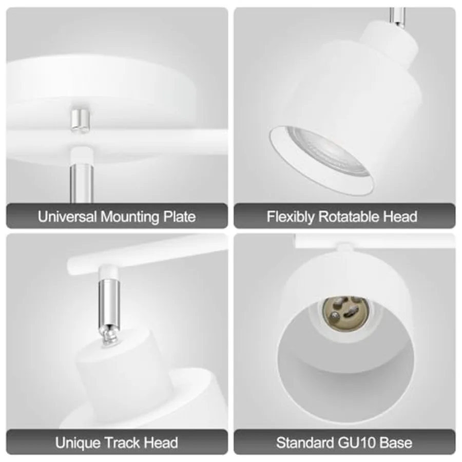 Led Track ing, White Ceiling Lighting Fixtures, Wall Sconces Ceiling Spotlight with Foldable Light Arms for Kitchen, Closet, Be view 5
