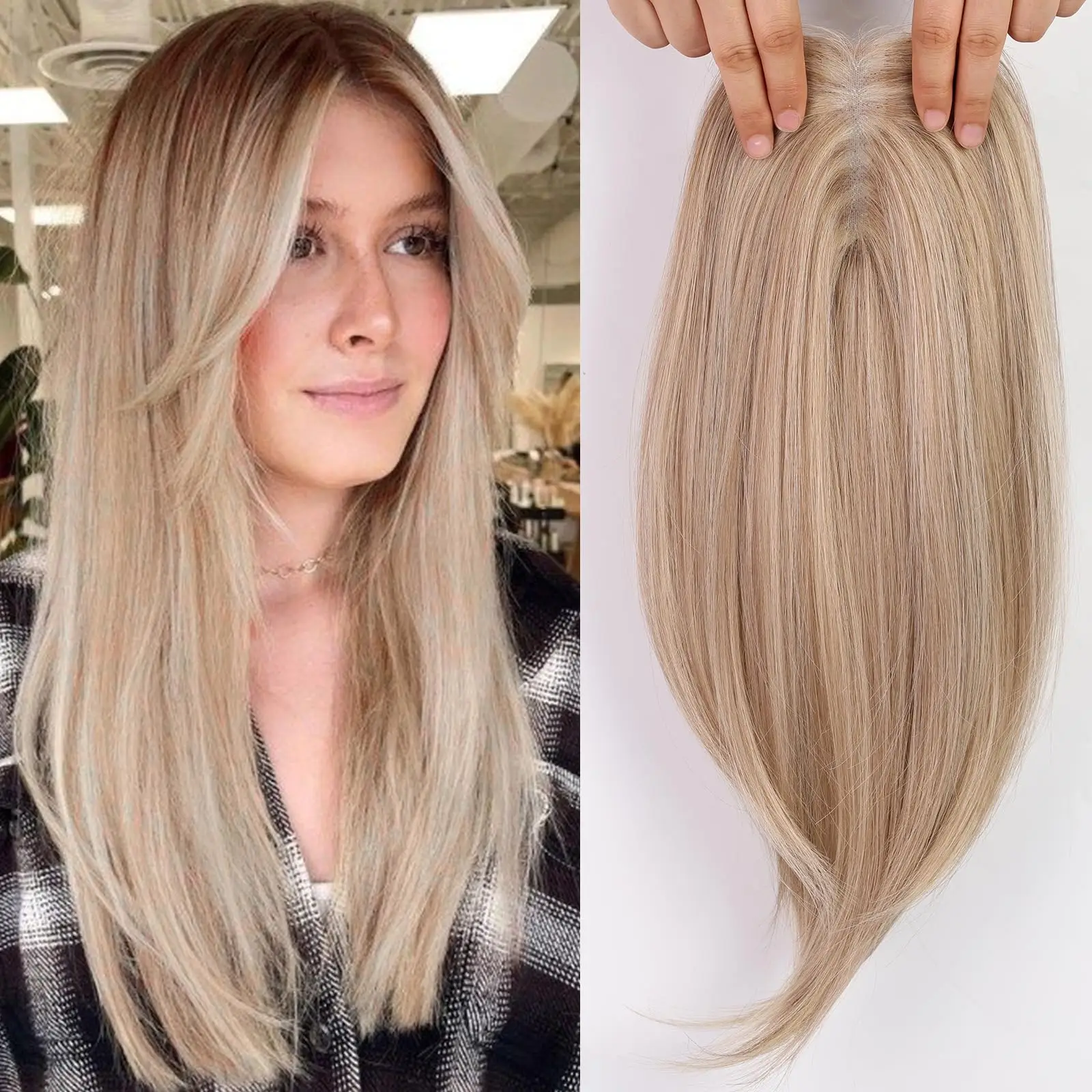 توبر شعر بشري 100% بمشبك | قطعة شعر مع مشابك قوية | لا زلة ولا الشريحة | متعدد الألوان | التسليم السريع #1