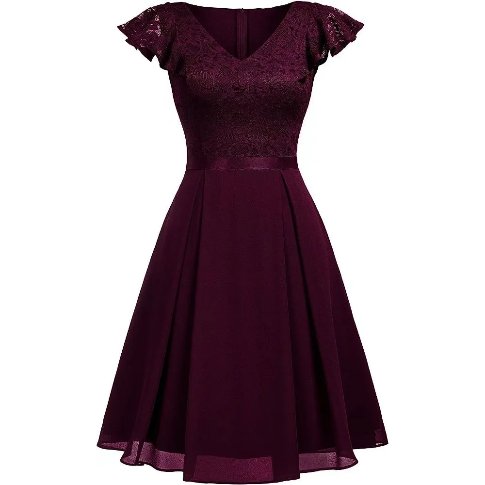 Oversized Lace Chiffon Short Prom Dress Elegant Pink Blue Black Flare  Sleeve Pleated Midi Cocktail Gown Birthday Dress for Women - AliExpress  200000345