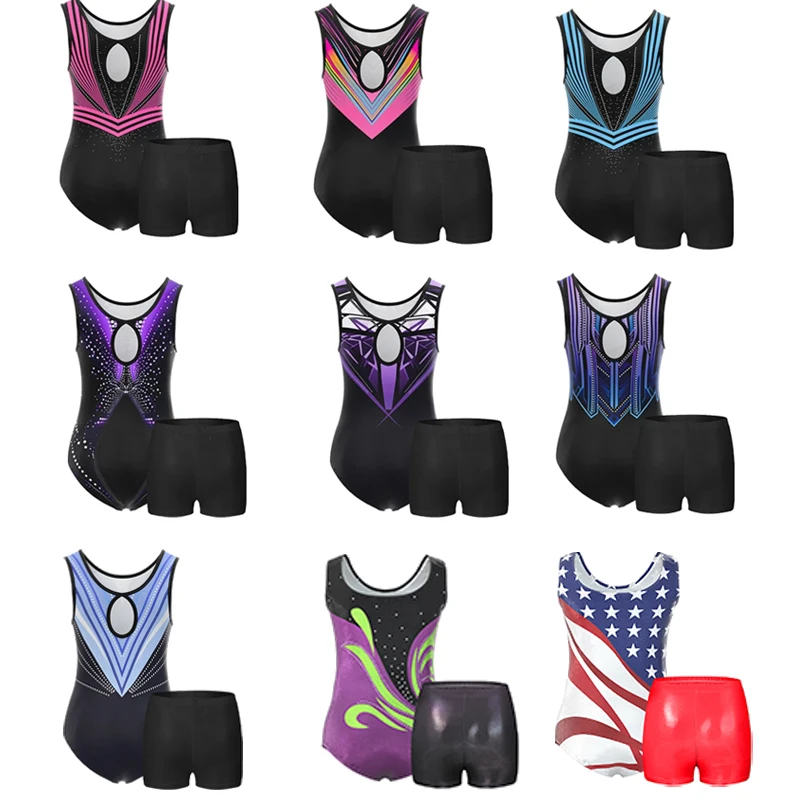Girls Gymnastics Ballet Leotards Kids Water-drop Back Sleeveless Tank  Unitard Tumbling Activewear Outfits