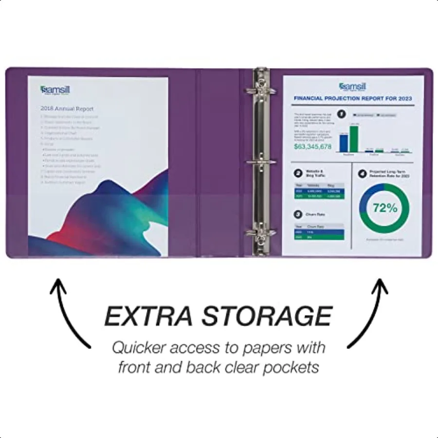 내구성 있는 2인치 3링 바인더 미국산 D링 바인더 FSC 100% 재활용 칩보드 퍼플