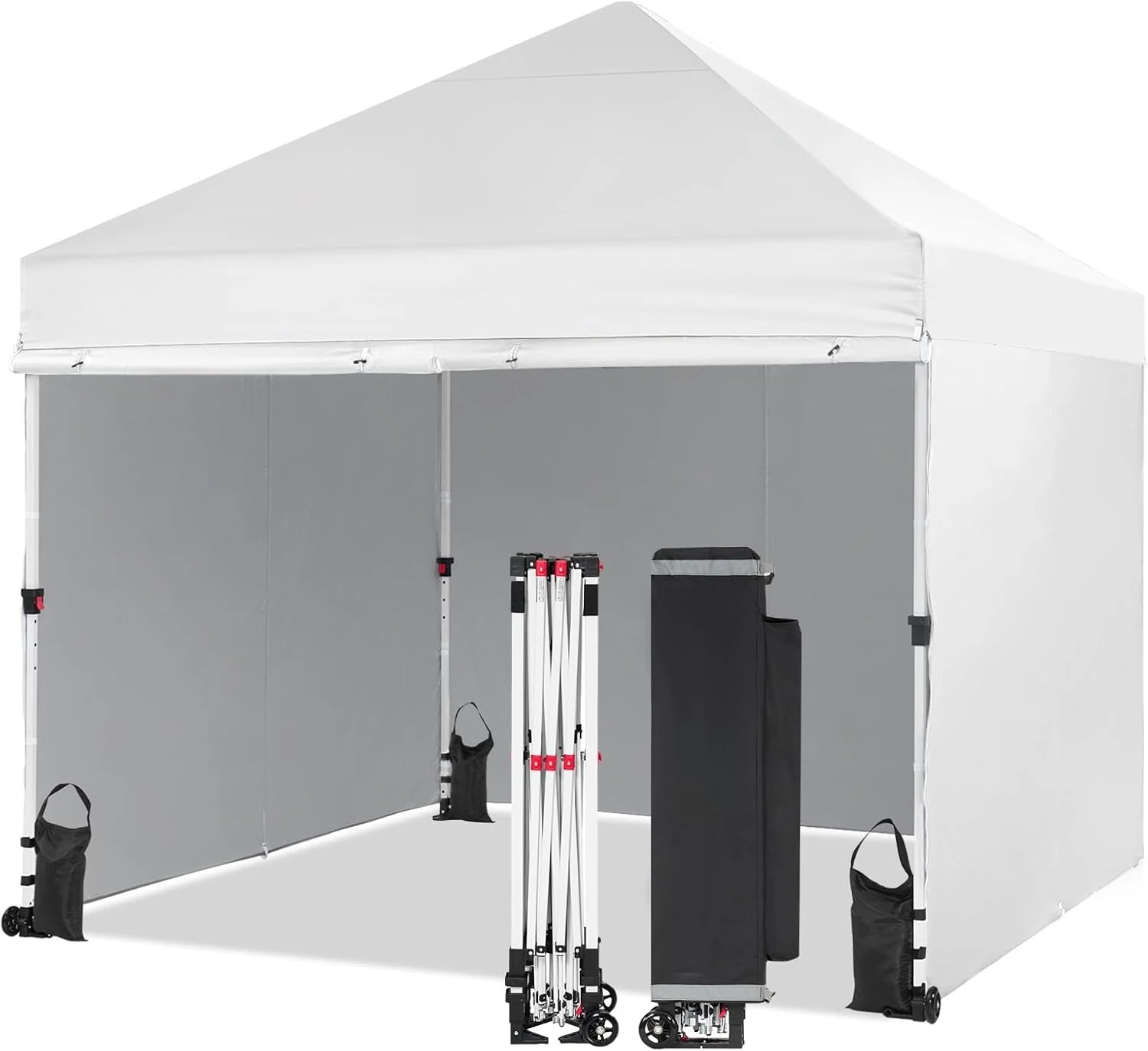 

10x10 Pop Up Canopy Tent Instant Commercial 1-Person Setup Patended Centerlock , 4 Upgraded Weights, White