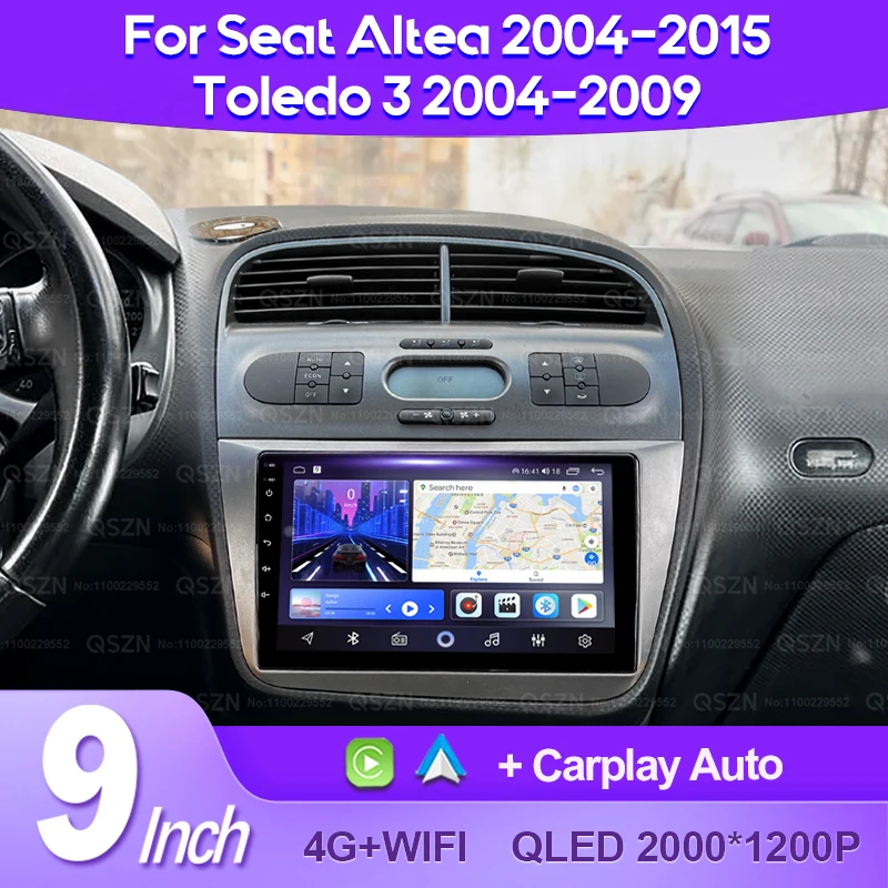 

QSZN Автомобильный радиоприемник для Seat Altea 2004-2015 Toledo 3 AI Voice 4G CarPlay Android 13 Авто GPS Мультимедийный видеоплеер без 2 Din DVD