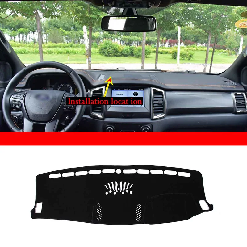 

For 2015-2022 Ford Ranger Black Dashboard Cover Mat Sunshade Pad Cover Pad Carpet Right Hand Drive Car Interior Accessories