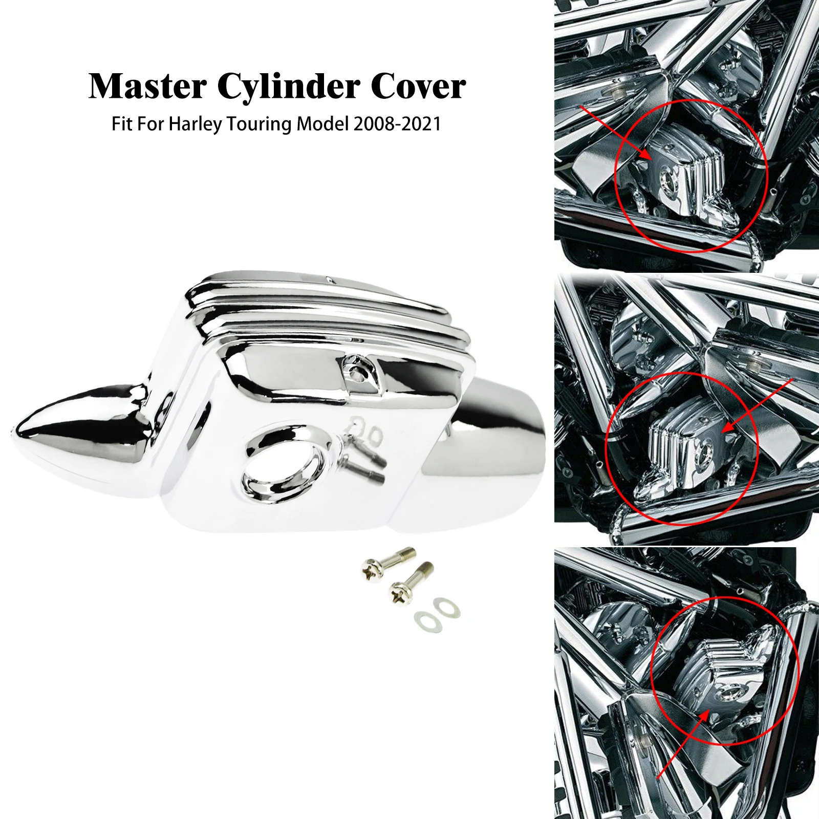 

Motorcycle Chrome Rear Brake Master Cylinder Cover For Harley Touring Road King Street Electra Glide FLHT FLTRX FLHX 2008-2021