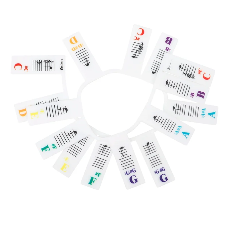 2 قطعة ملصق ملاحظة البيانو شريط زر سيليكون اللون العالمي ملصق لوحة المفاتيح القابل للفصل (صندوق PVC) 61 مفتاحًا