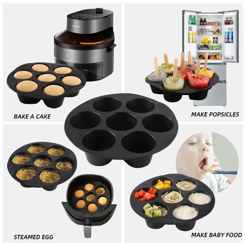 Air Fryer Accessories 7-hole 1 Pcs Cake Cup Silicone Round Muffin Baking Cake Baking Tray Mold Ice Cubes Kitchen