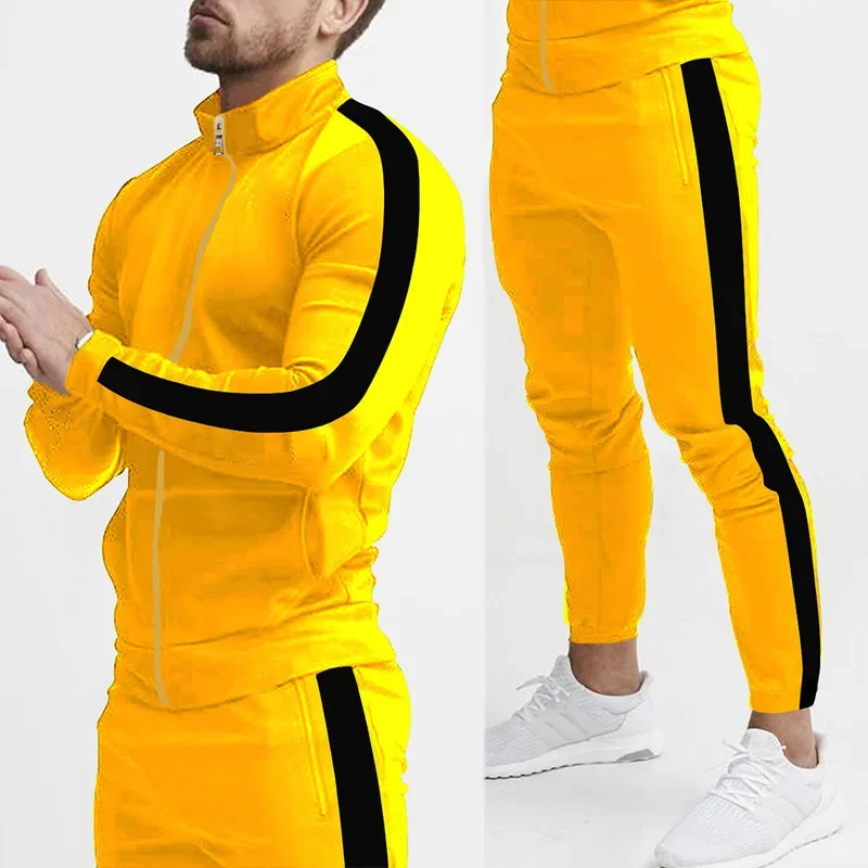2025 Europe and the United States Spring and Autumn Outdoor New Leisure Men's Sports Suit Color Contrast Outdoor Men's 2 Pieces