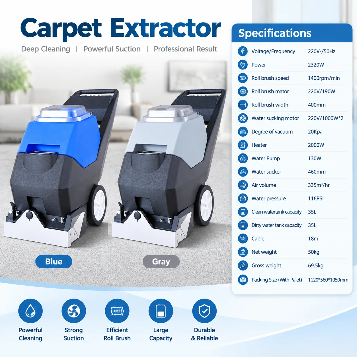 3-in-1 Carpet Extractor Multifunction Carpet Shampoo Machine Commercial Carpet Cleaning Machine for Hotel Conference Room