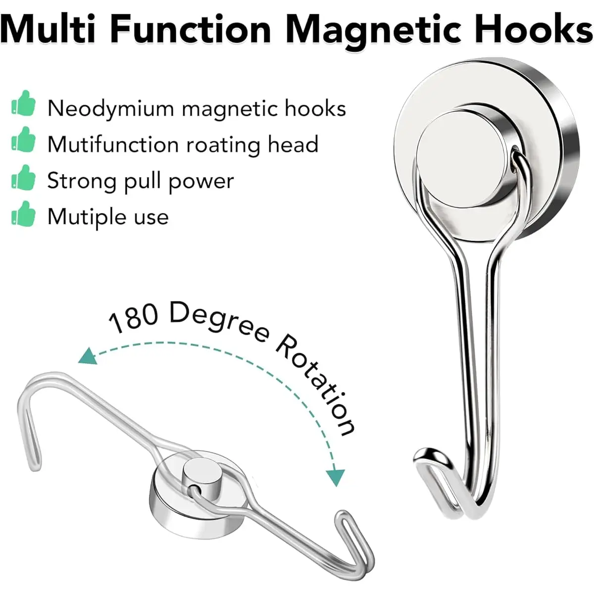

6-Pack Round Neodymium Magnet Hooks Set - Strong Metal Magnetic Hangers for Cruise, Refrigerator, Home, Kitchen, Office, Garage