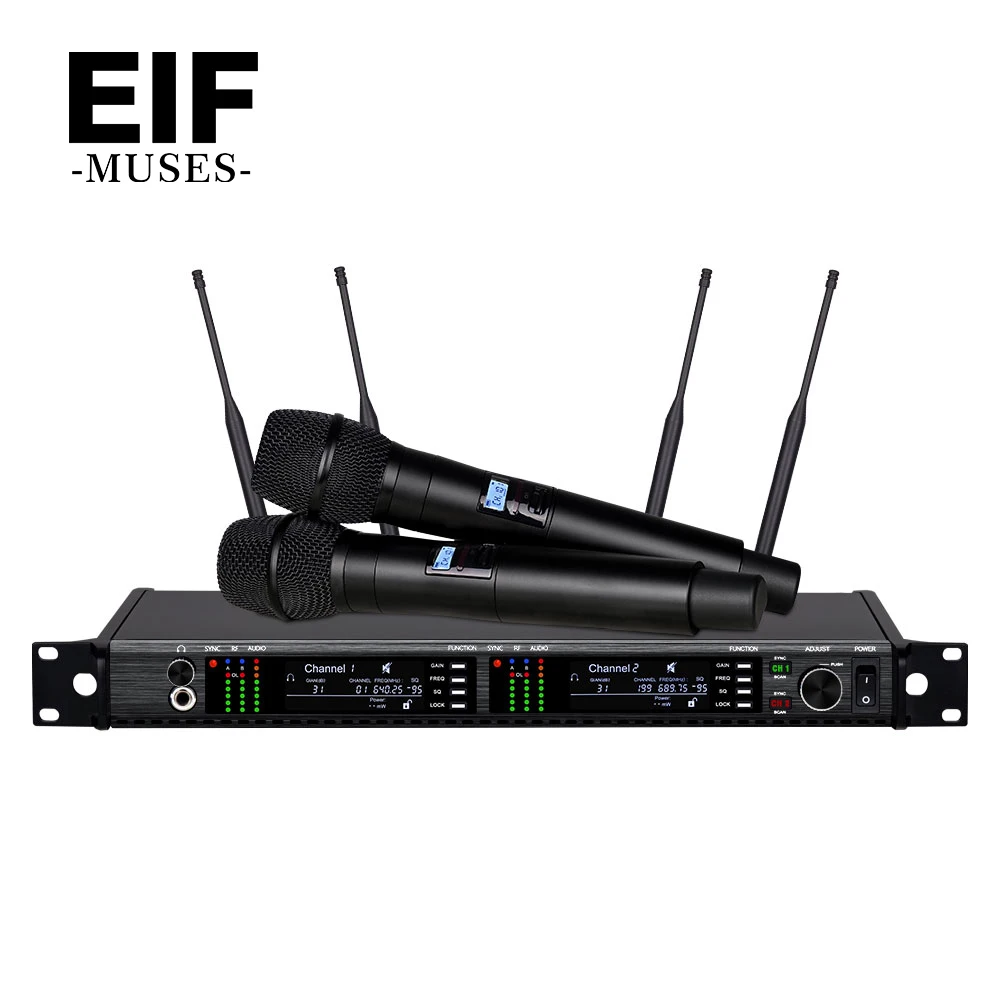 EIF // AD4D True Diversity Digital Wireless Microphone Manufacturer Metal Handheld Dual Channel Receiver Stage Microphone