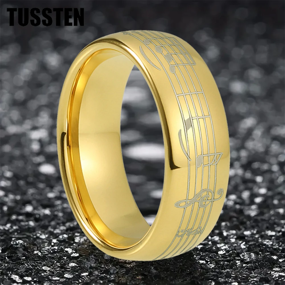 

TUSSTEN 6/8MM Men Women Tungsten Wedding Band Laser Engraving Piano Five-Line Note Music Ring Domed Polished Comfort Fit