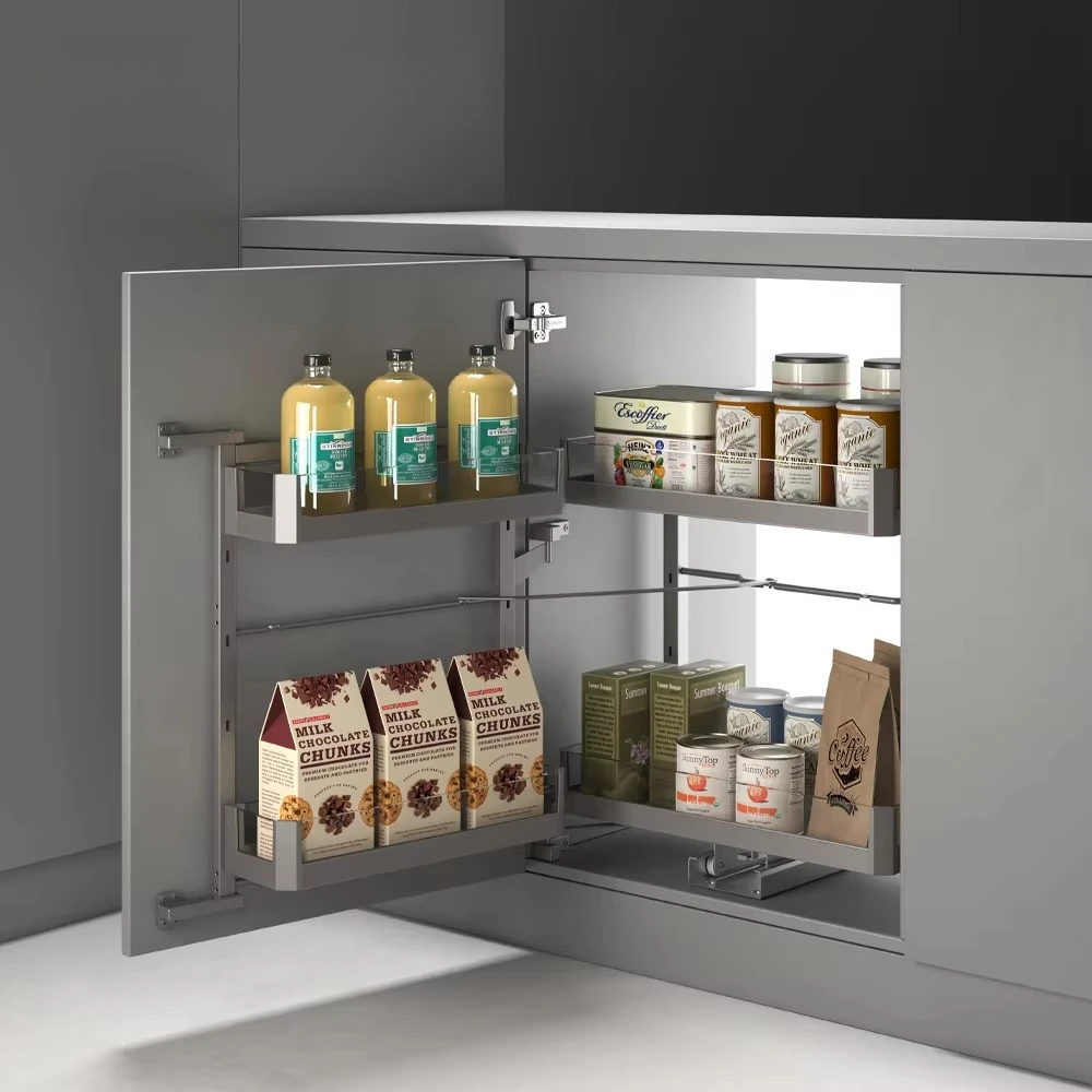 Aluminium Glass Pull Out Basket Revolving Tall Unit Pantry Organizer Kitchen Storage Pantry