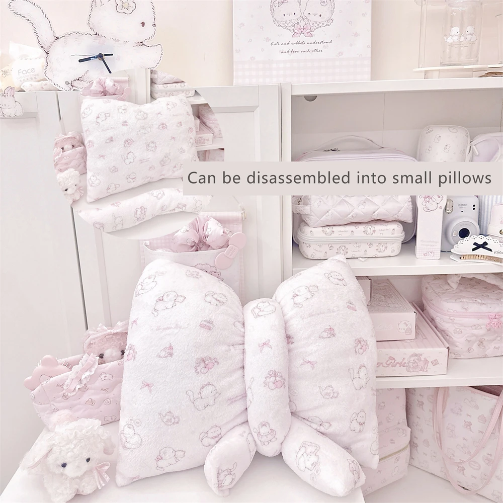 Cute Pillow Cat Velvet Pillow Bow Sofa Home Decoration Bedroom Dormitory Office Chair Cushion Cute Nap Pink Pillow 45cmx35cm