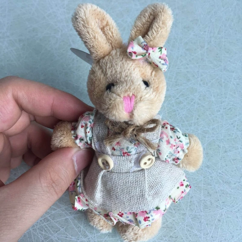 2 Pieces Cloth Bear/Rabbit Dolls Keys Bag Pendant Couple Bear/Rabbit Plush Dolls Dropship