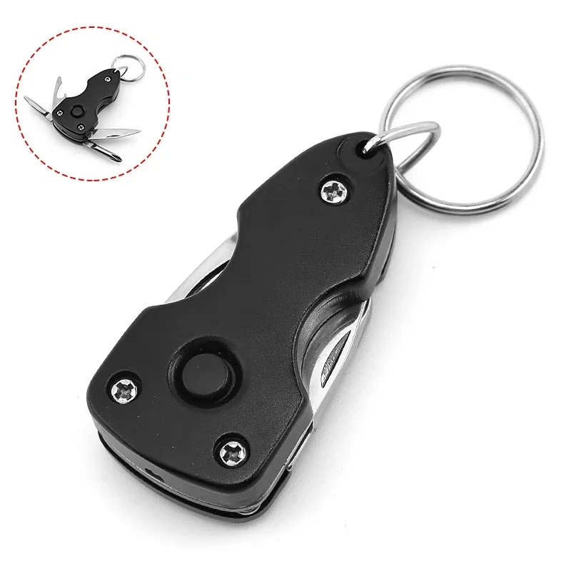 Multifunctional Outdoor 6-in-1 Folding Knife Mini Pocket Keychain Multitool Bottle Opener Screwdriver Blade LED Survival Tool