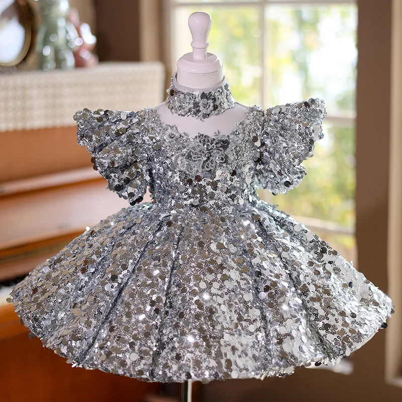 

Children Girls Birthday Princess Sequin Evening Dress Kids Party Gown for Piano Performance Host Pageant Formal Dresses Costume