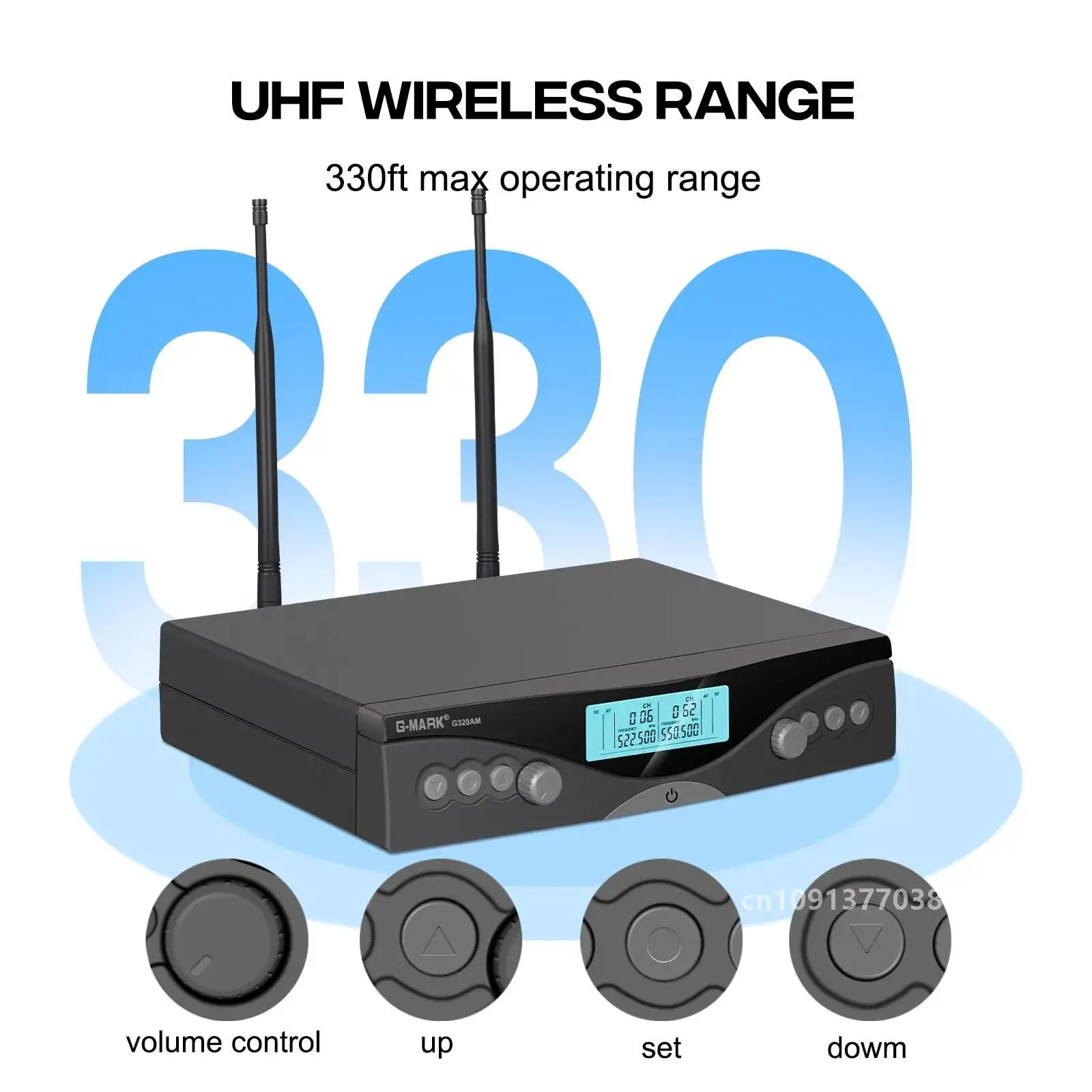 Wireless Microphone G-MARK G320AM Professional UHF 2 Channels Karaoke Mic Handheld Automatic Frequency Adjustable 100M