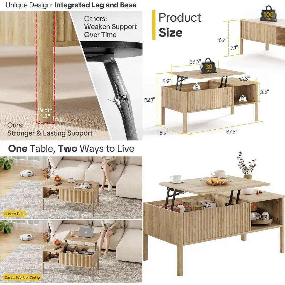 

Круглый журнальный столик с функцией хранения, гидравлическим подъемом, прочными ножками, простой сборкой для гостиных, натуральная кожа (текстура)