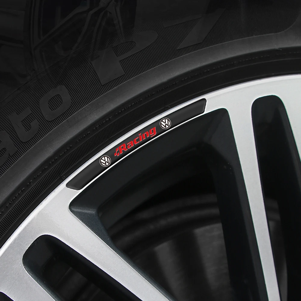 4pcs Car Tyre Styling Wheel Rim Racing Decor Strips Aluminium Tire Hub Stickers For Volkswagen VW Caddy Beetle Touareg Golf Polo