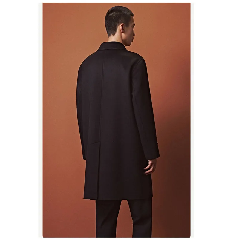 Double-sided Cashmere Autumn and Winter Men's Coat Black Simple Temperament Elegant Coat Soft Luster Comfortable Warm Clothing