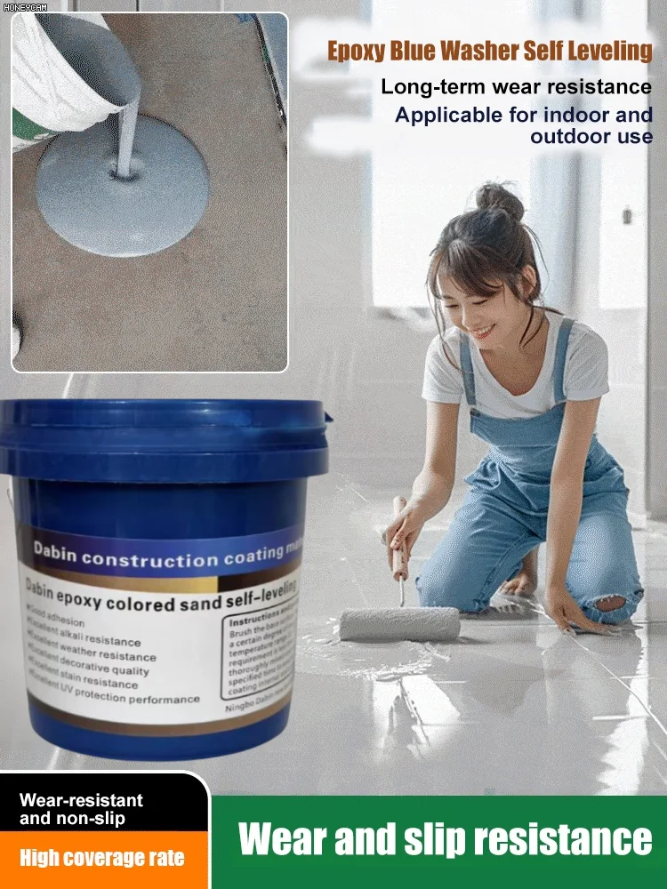 Cement Floor Paint: Epoxy Colored Sand Self-Leveling, Indoor & Outdoor Wear-Resistant Anti-Slip, Natural Marble-Like Coating