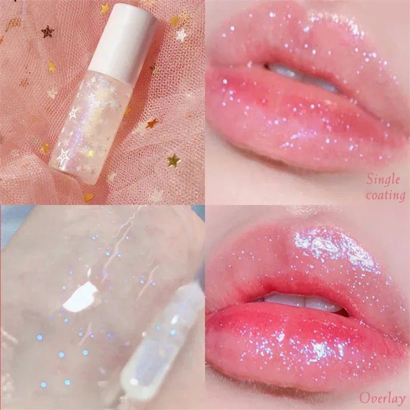 Baby Blue Mirror Clear Lip Gloss Pearly Seductive Lip Glaze Glitter Lips Long Lasting Waterproof Jelly Toot Lip Oil Balm Makeup