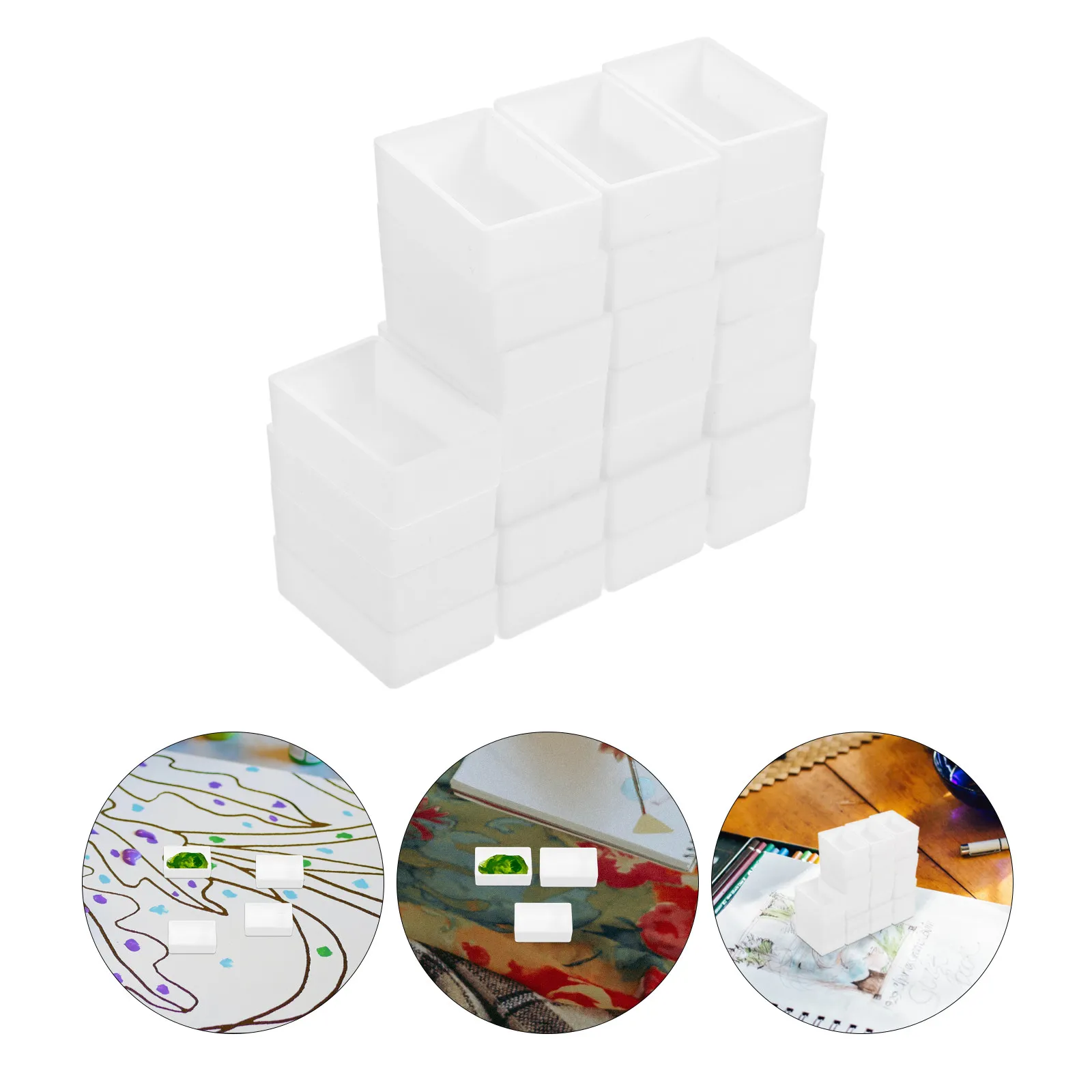 

24Pcs Empty Watercolor Half Pans Silicone Paint Palette Small DIY Mixing Trays Travel Portable Watercolor Paint Storage Set
