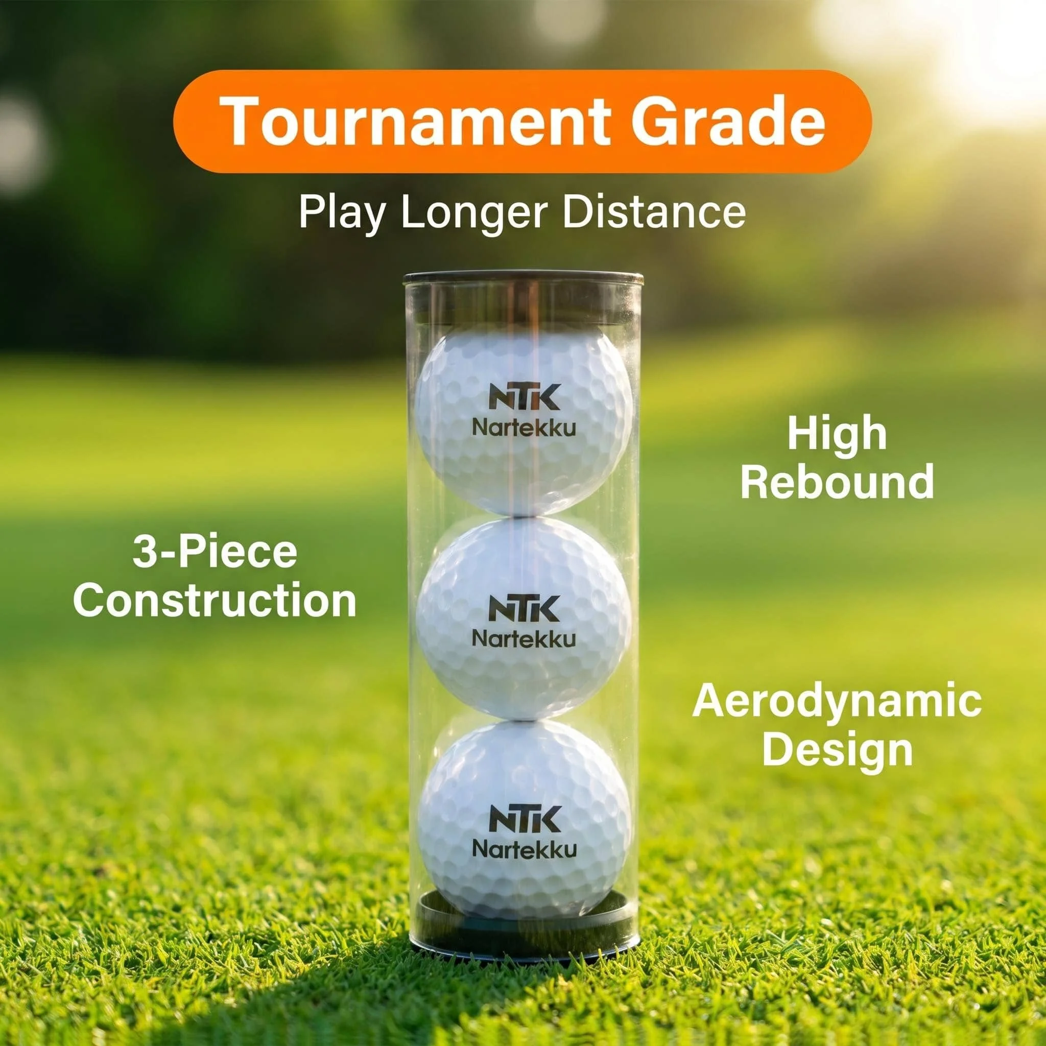 Nartekku Long Distance 3-Layer Tournament Golf Ball Professional Dupont Surlyn Cover 3-Piece Competition Golf Balls 3 Counts