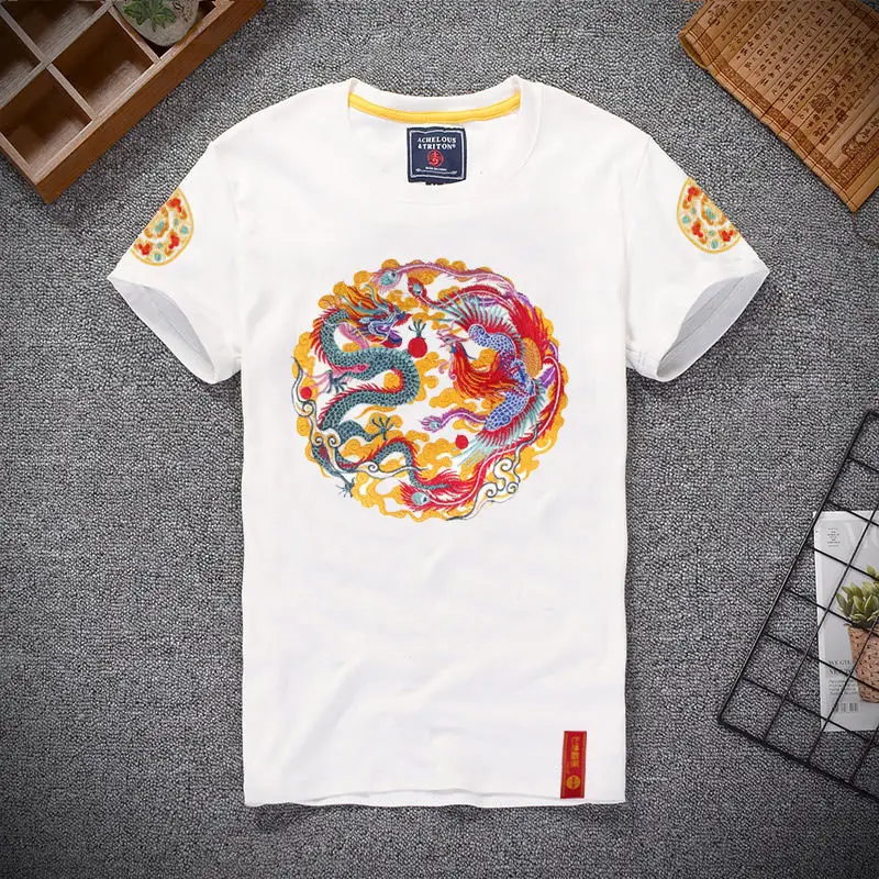 

T Shirt Summer Embroidery T-shirt Men's Dragon Short Sleeves Fashion Loose Half Sleeve Chinese Style Daily Casual Tops Tees