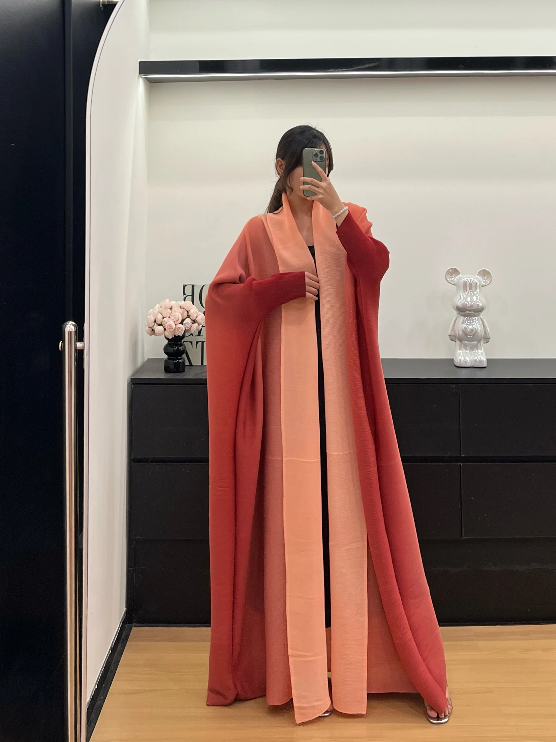 

Женская роскошная Абая с расклешенным воротником и длинными рукавами, градиентный цвет, ретро-кардиган с завязками, свободный халат больших размеров для праздничной одежды