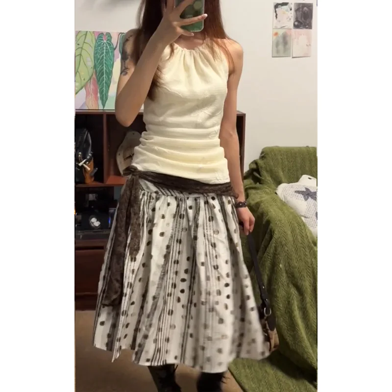 

Ретро-юбка миди в горошек с эффектом омбре, женская, с низкой талией, сексуальная, повседневная, универсальная, малая партия, средней длины