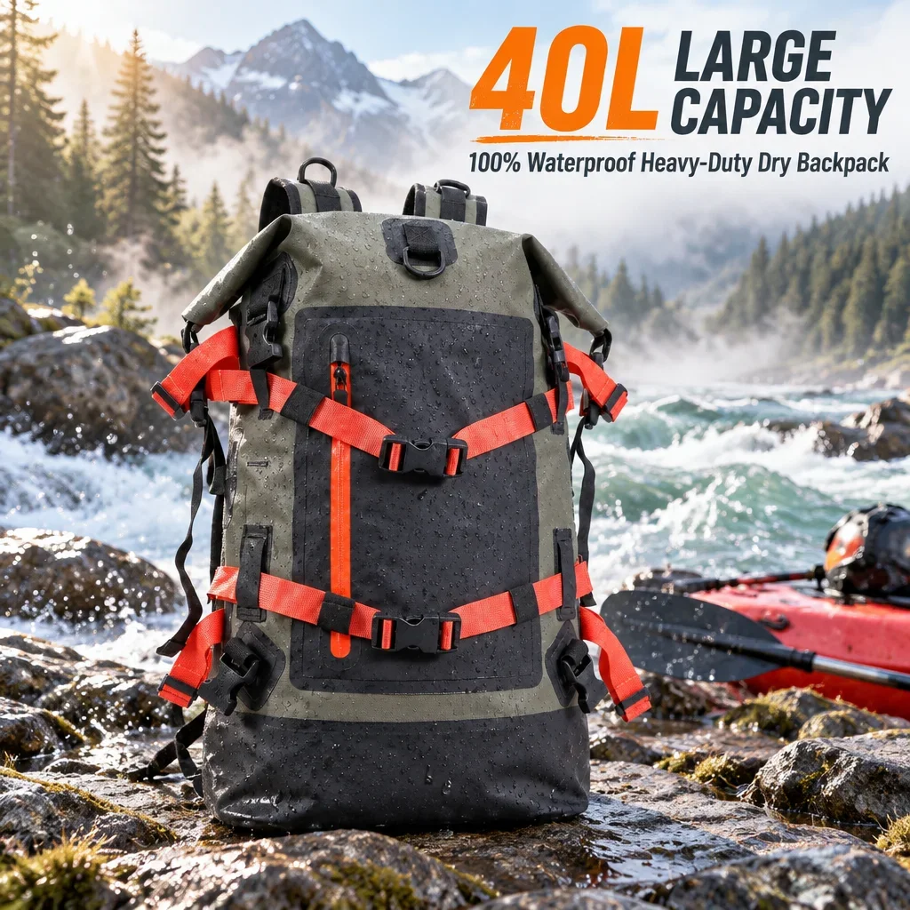 40L Dry Bags for Men & Women PVC Waterproof Roll Top Outdoor Sport Storage Bag for Kayak Rafting Swimming Travel Camping