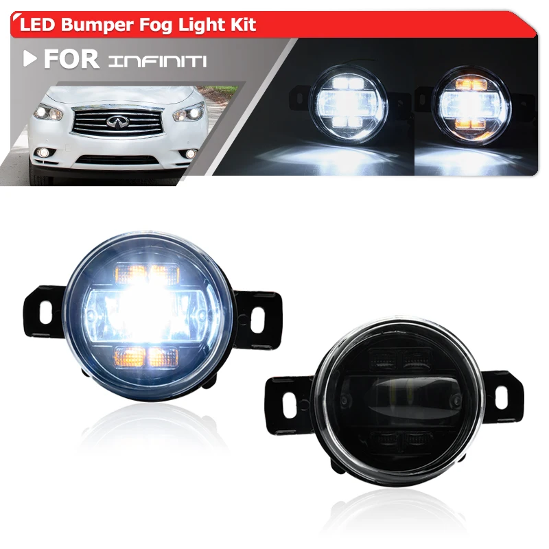 

For Infiniti G37 G37X Q60 QX60 JX35 M35 M45 Smoked Bumper 3-in-1 Led Driving Fog Light Replacement Switchback DRL Turn Signals