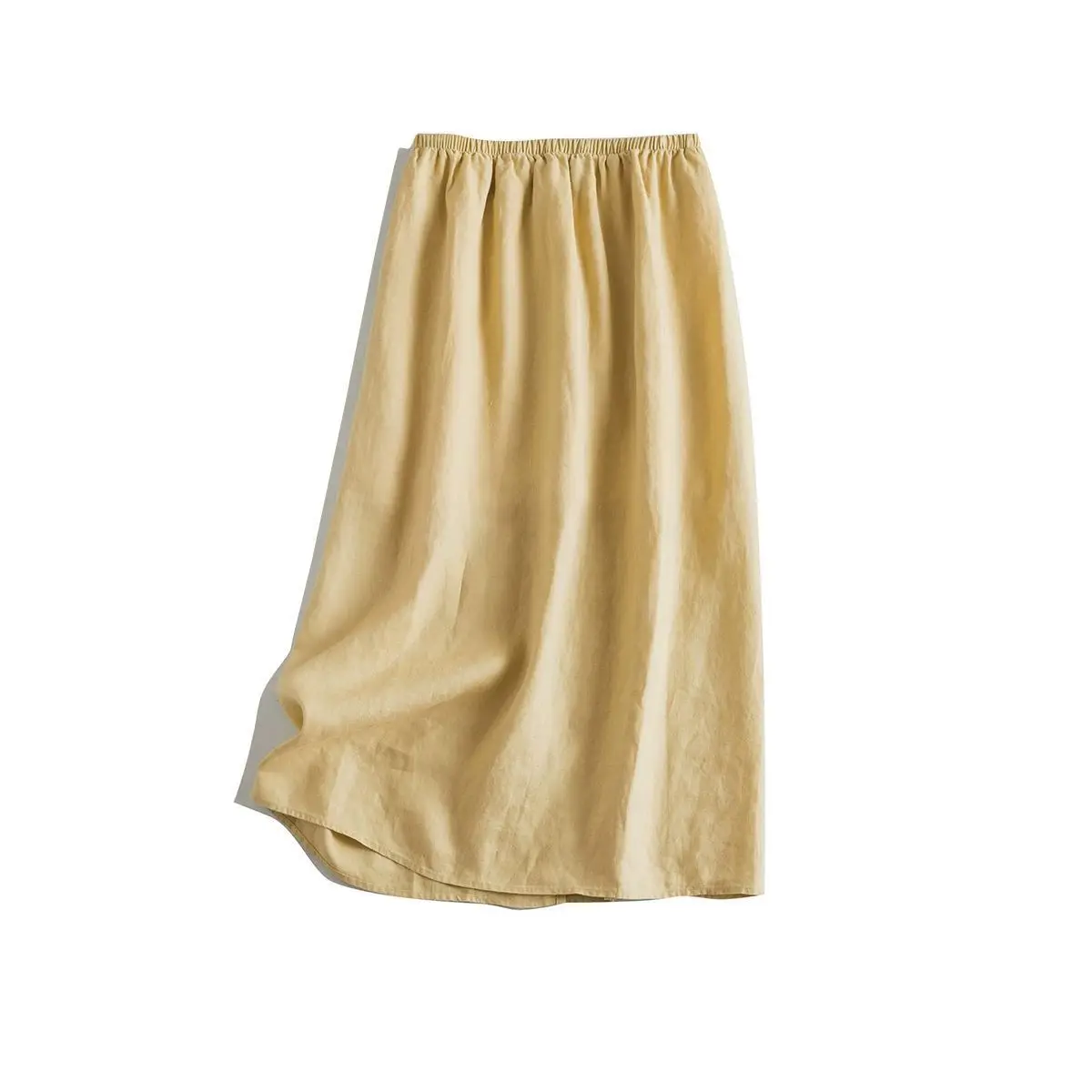

Dave&di Linen Artistic Temperament Versatile Solid Color Slimming Mid Length Slit Straight Tube Skirt Woman Clothing Faldas