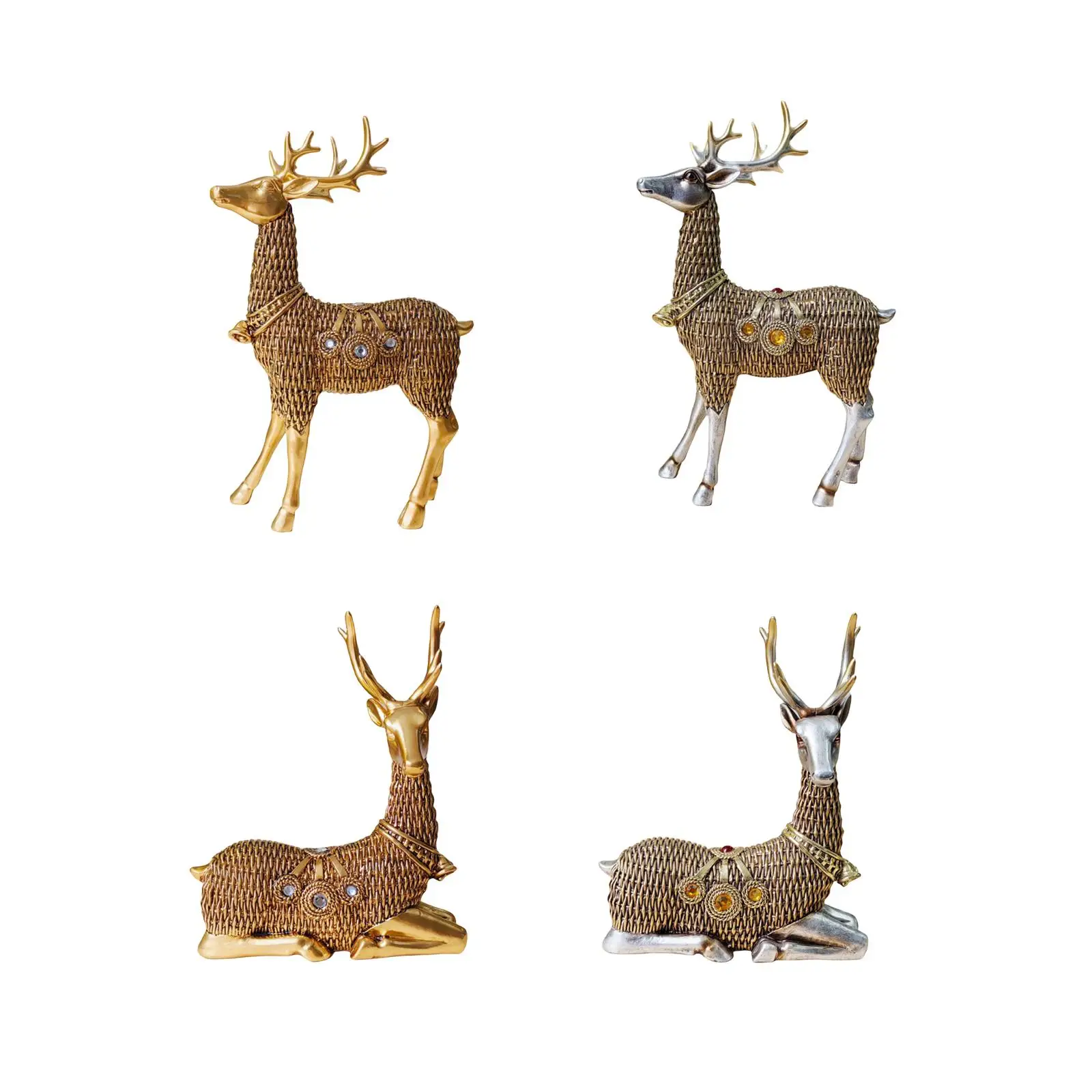 Reindeer Figurines Resin Deer Statues Animal Sculpture Ornaments Deer Sculptures for Office Home Desktop Bookshelf Decoration