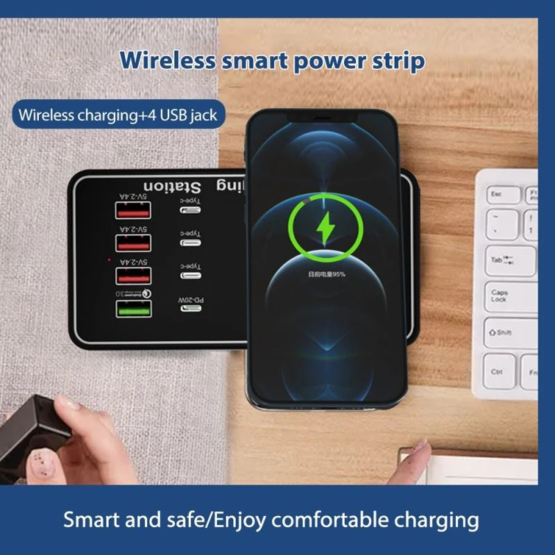 TQUQ 100W 8-Port USB Fast Charger with 15W Wireless Charging, 4port Type C PD and USB-A Charging Station for Phones iPad Tablets