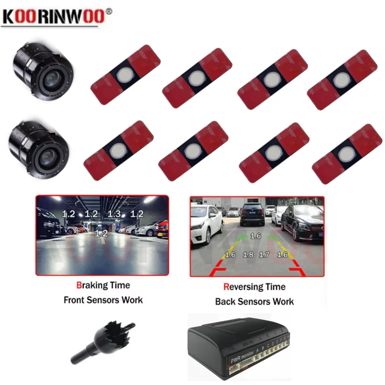 Koorinwoo Parktronic Reversing Sensors Kit For Cars Video System Automotive Front And Back Parking Radars Electronicm Parktronic