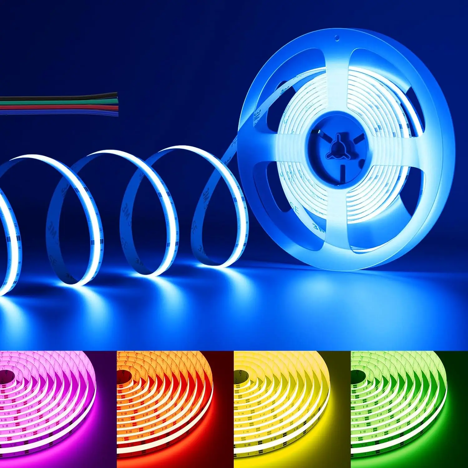 

RGB COB LED Strip Light 24ft/7.5m,UL Listed 24V Color Changing Light Strips with 6300LEDs Multicolor Flexible Tape Lights for