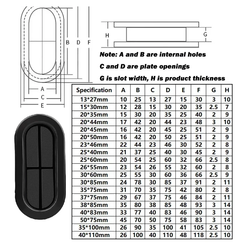 Black Oval Double Sided Rubber Grommets Cable Wiring Protect Bushes Sealing Cap Hole Plug for Protection Wire Cable Seal Ring