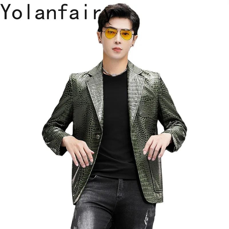 YOLANFAIRY Real Sheepskin Genuine Leather Jacket Man Clothes Fashion Crocodile Pattern Leather Coats Men's Suit Jackets 가죽자켓