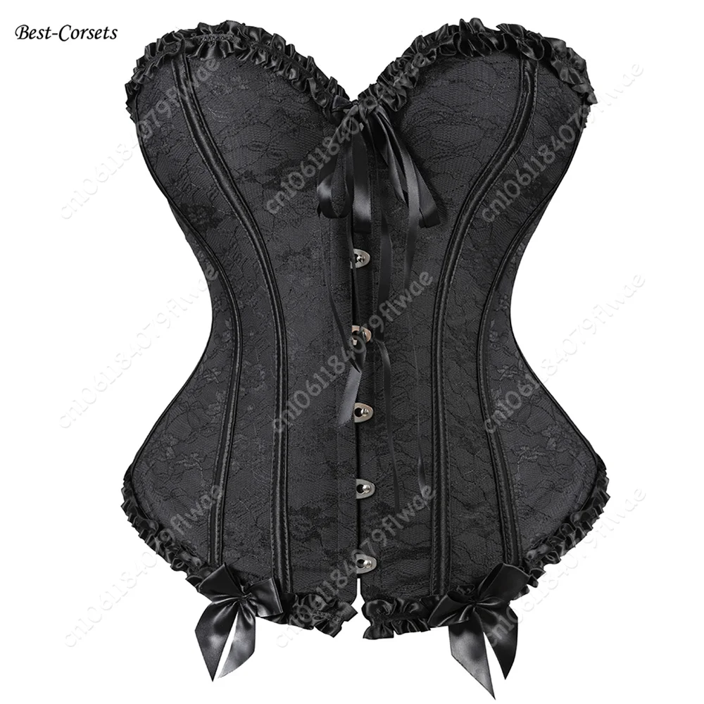 

Sexy Bustier Corset Top Women Black Trim Mesh Lace Bustier Tops Lace Up Floral Corset Lingerie Women Sexy