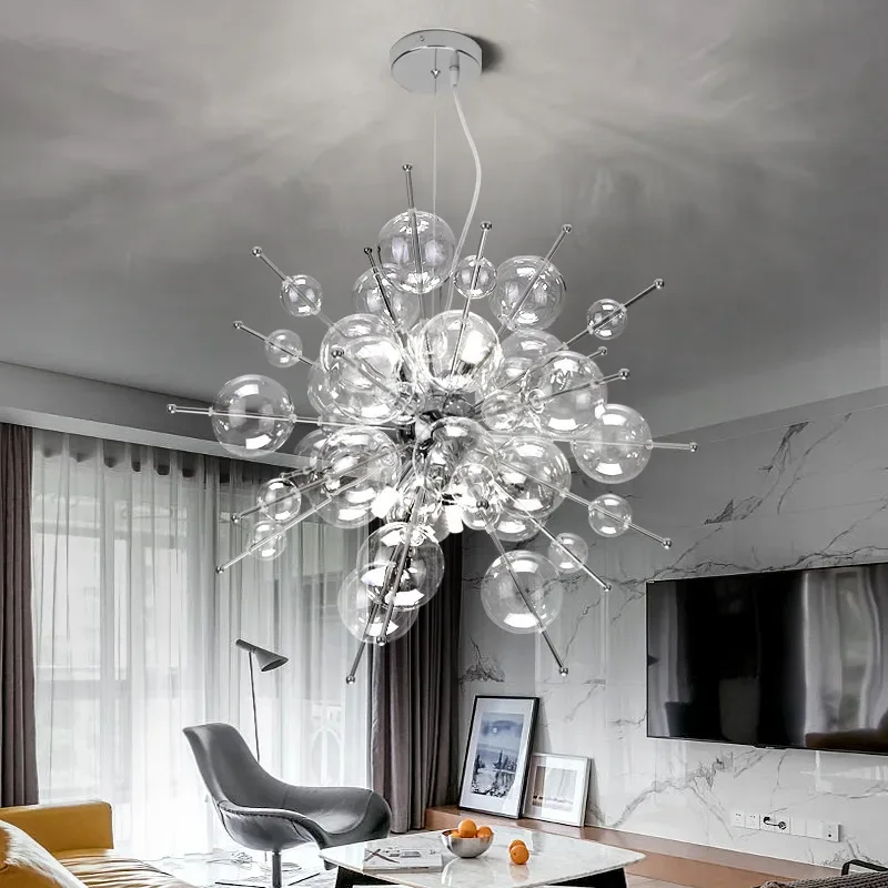 Creative Transparent Glass Ball Pendant Light Ceiling Kitchen Island Chandelier Foyer Personalized Led Lights Dining Table Lamps