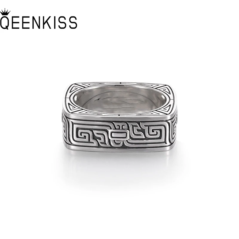 

QEENKISS 925 Sterling Silver Vintage Square Rings for Women Men Birthday Wedding Party Christmas Girl Boy Ladies Gifts RG7009