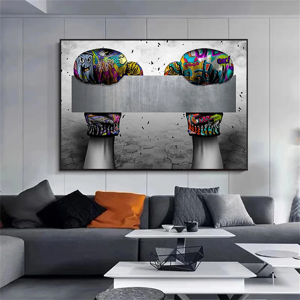 Modern Multicolor Graffiti Tattoo Hands Print Poster Diamond Lips Boxing Gloves Wall Art Canvas Painting Home Room Decoration