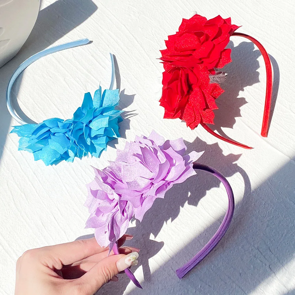 3.7 Inch Big Flower Headband Hair Band for Children Girls Solid Hair Hoop Grosgrain Ribbon Baby Handmade Hair Accessories Gifts