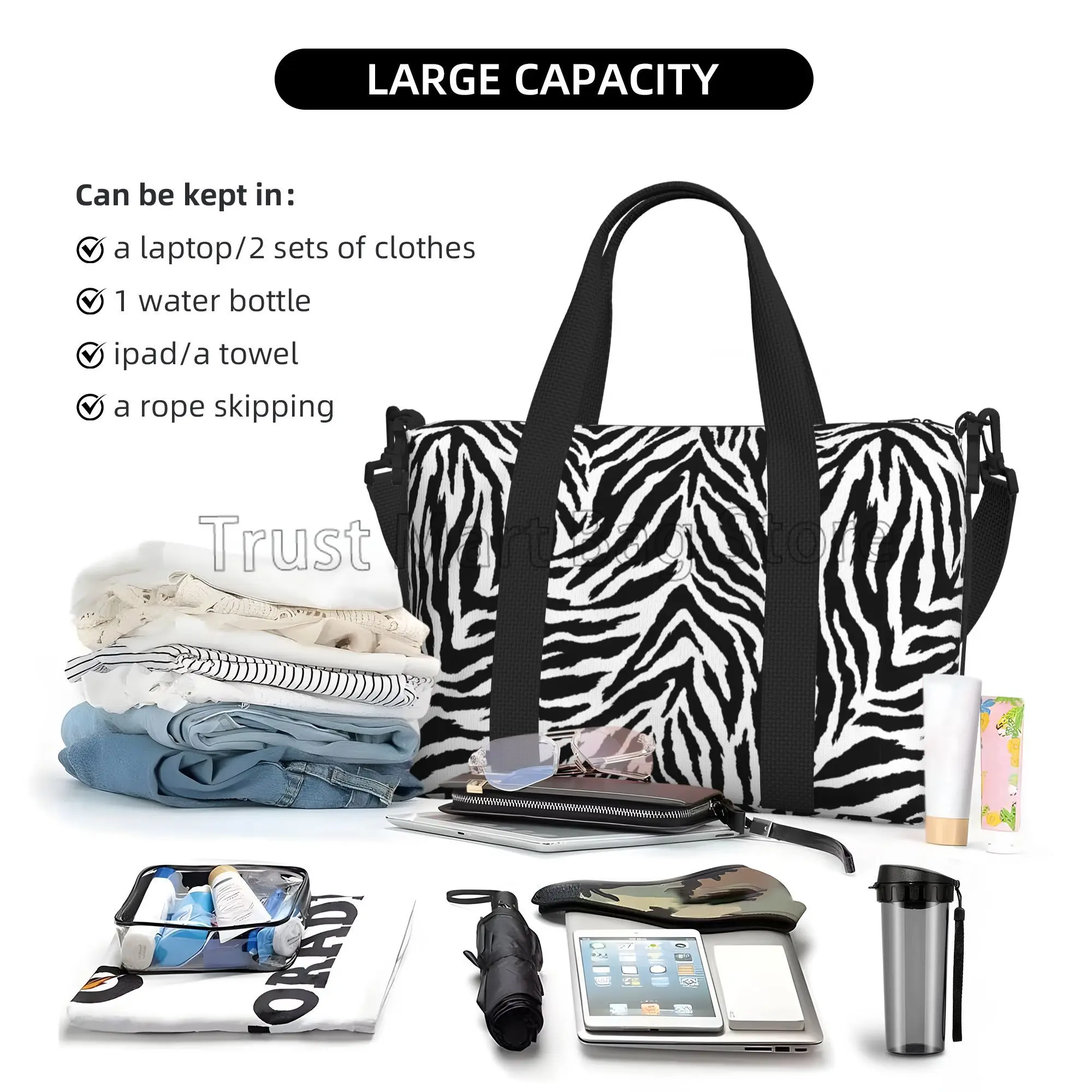 Zebra Stripes Pattern Travel Duffel Bags Unisex Waterproof Sports Gym Handbags Overnight Weekender Luggage Bag for Work Travel