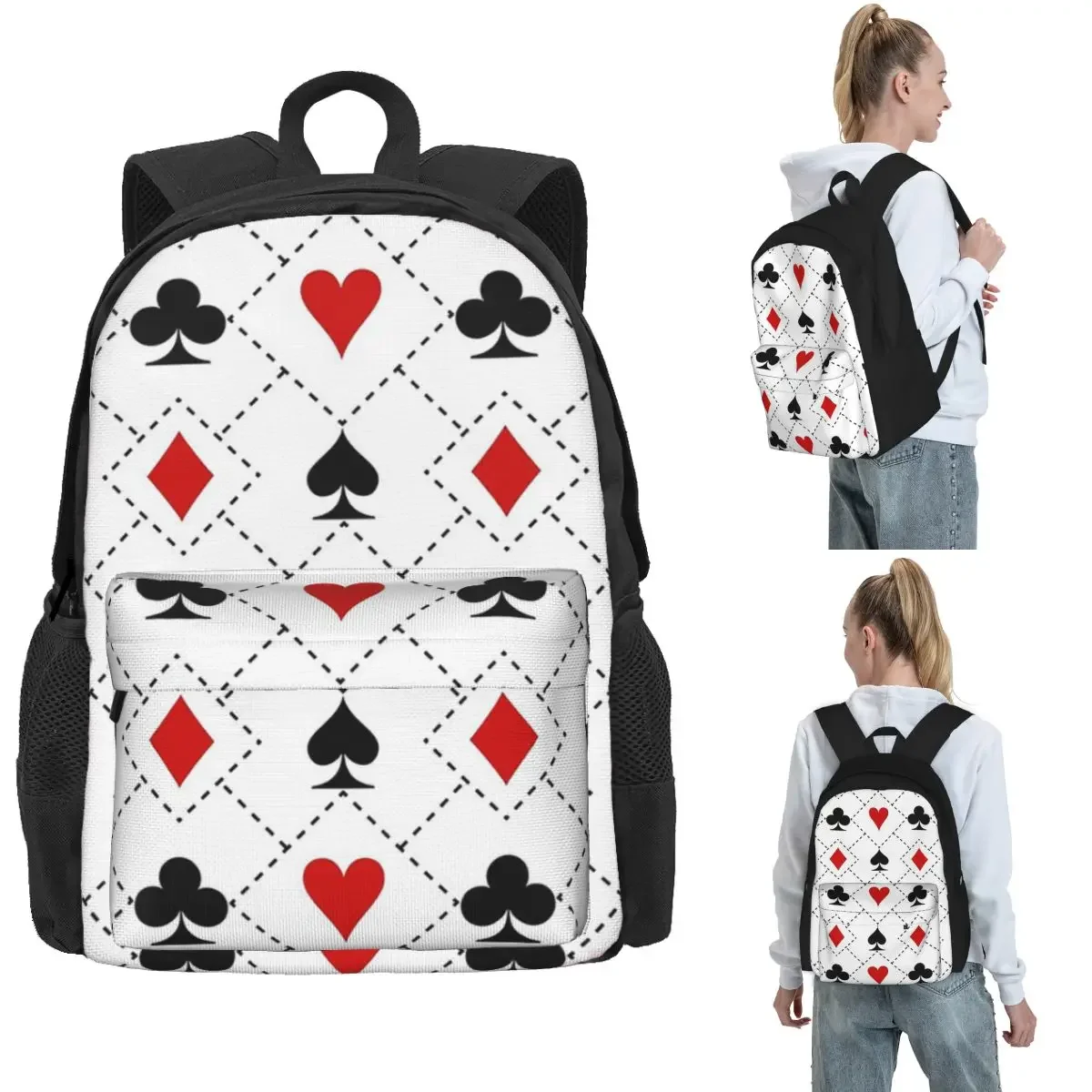 Playing Cards Suit Symbols Pattern Backpack Hot Sale Daypack Large Capacity Kids BookBag School Bag Shoulder Bags for Men Women