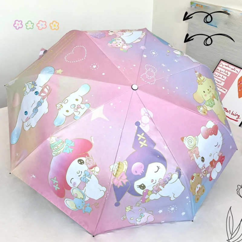 

Sanrio Kawaii Hello Kitty Umbrella Cinnamoroll Kuromi My Melody Girl Cartoon Rainy Day Fully Automatic Vinyl Sun Umbrella Gift