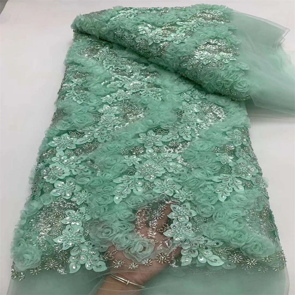 Appliqued paillettes africane tessuti di pizzo con perline 3D 2024 ricamo di alta qualità tessuto di pizzo nigeriano francese per cucire matrimoni